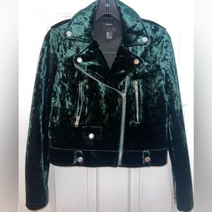 Green Velvet Moto Jacket